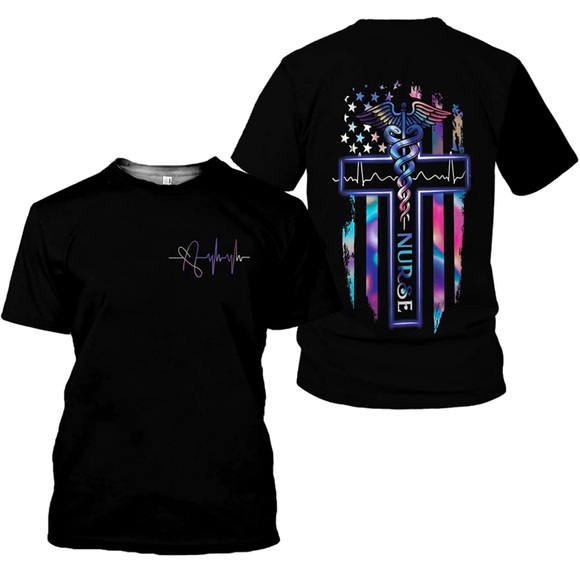 2🍒/$36~ICU Nurse Multi Colored Caduceus Logo Shirt~Small - Picture 2 of 10